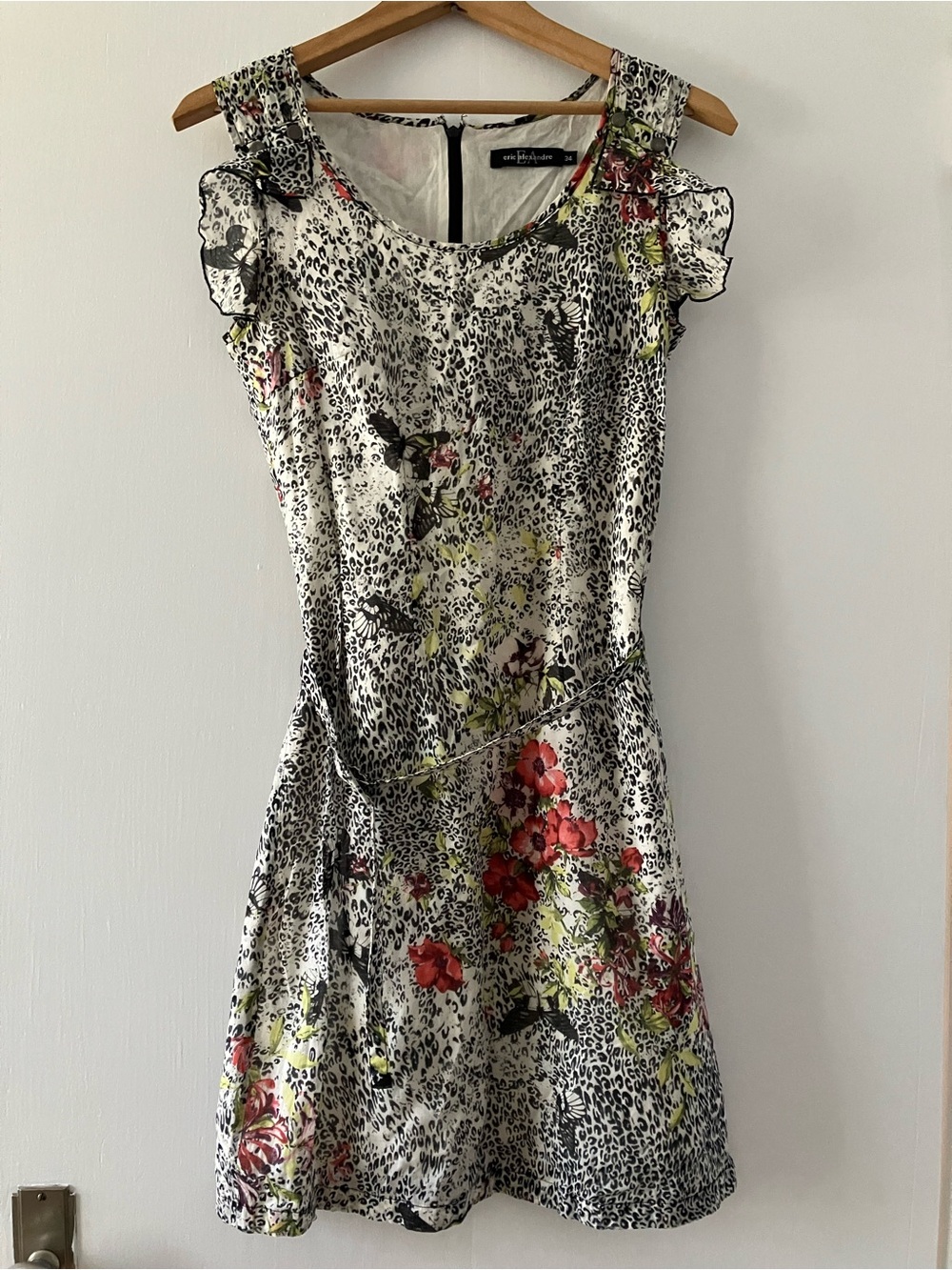 Floral Leopard-Print Mini Dress in White and Red by Eric Alexandre 💯 Cotton